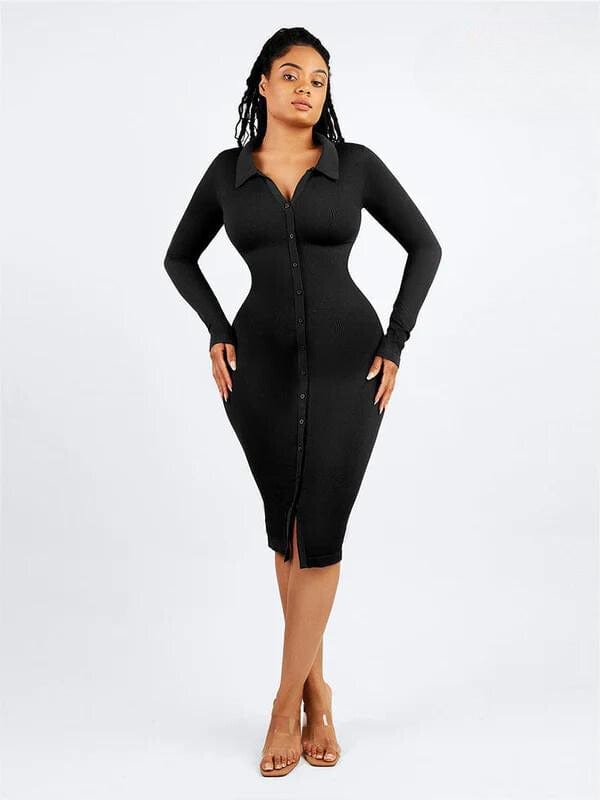 Valantomode | Retro Long Sleeve Shapewear Dress with Tummy Control