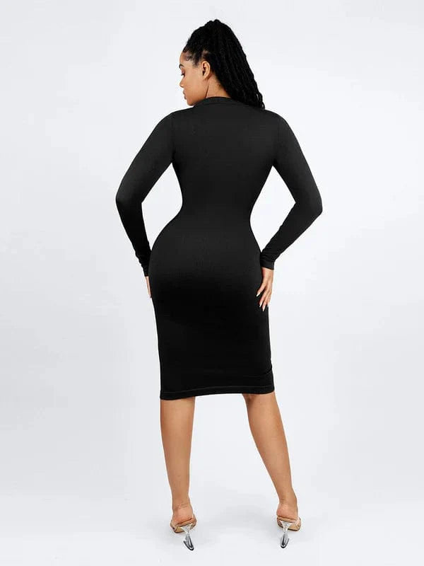 Valantomode | Retro Long Sleeve Shapewear Dress with Tummy Control