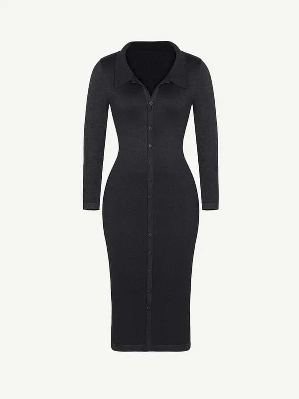 Valantomode | Retro Long Sleeve Shapewear Dress with Tummy Control