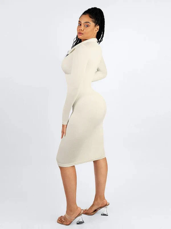 Valantomode | Retro Long Sleeve Shapewear Dress with Tummy Control