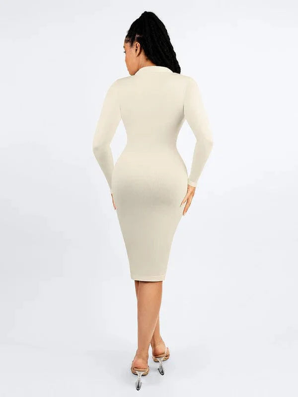 Valantomode | Retro Long Sleeve Shapewear Dress with Tummy Control