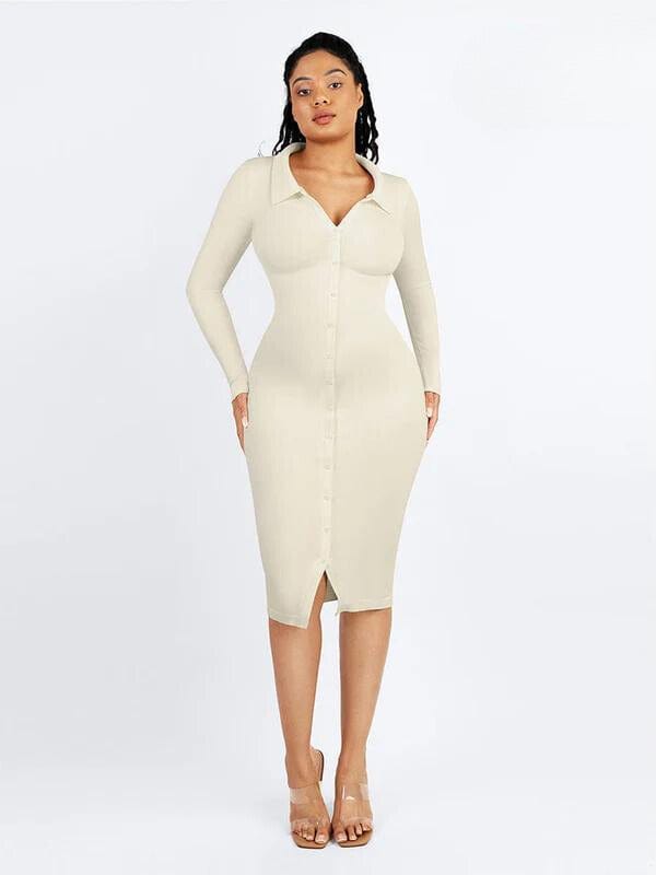 Valantomode | Retro Long Sleeve Shapewear Dress with Tummy Control