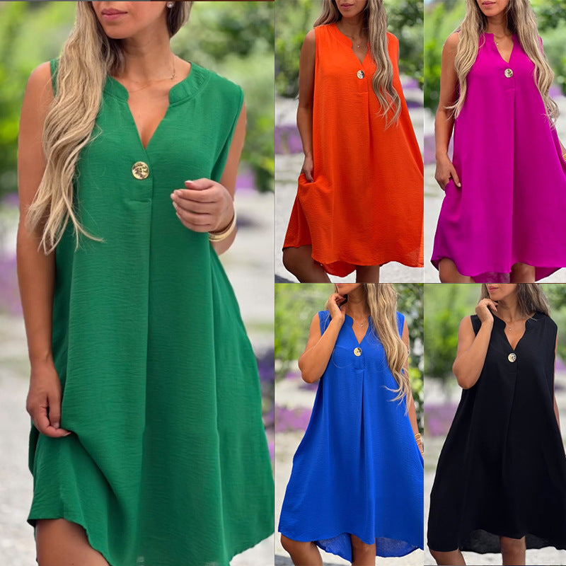 Valantomode | Dress - Sleeveless V-Neck