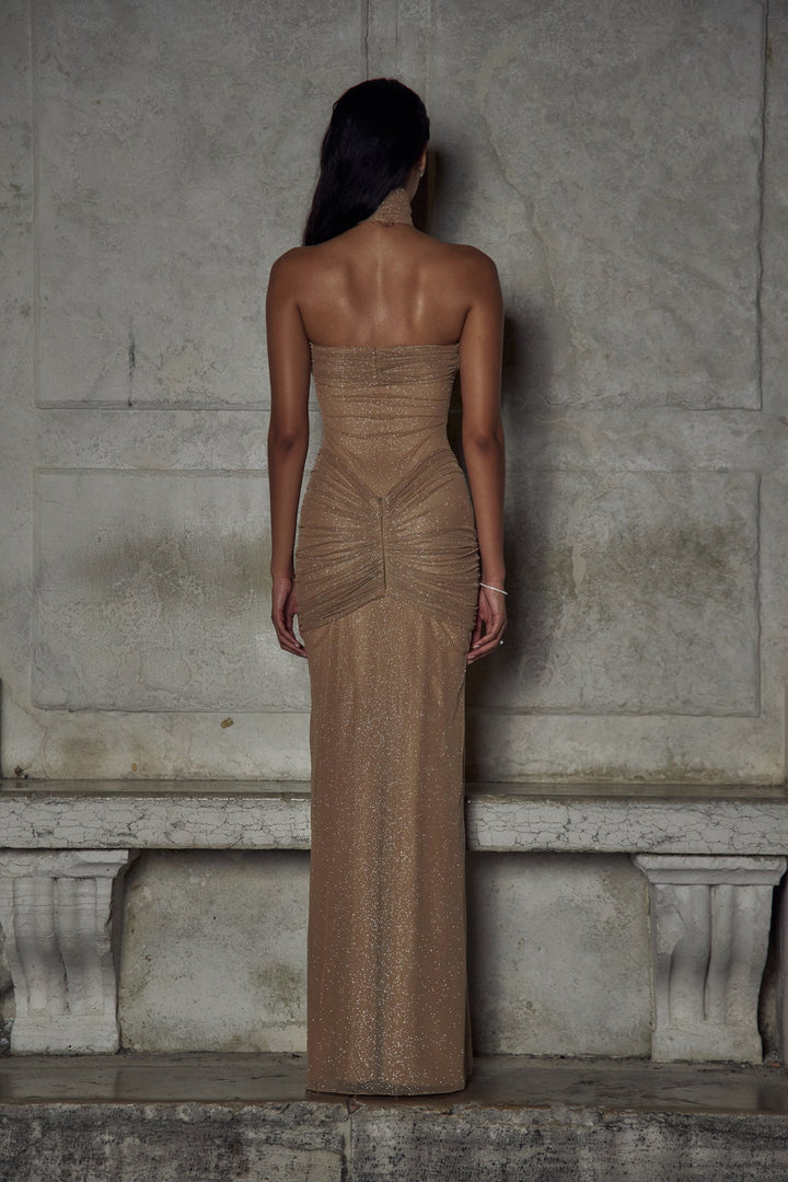 Valantomode | Glamorous Golden Glitter Evening Dress for Stunning Nights