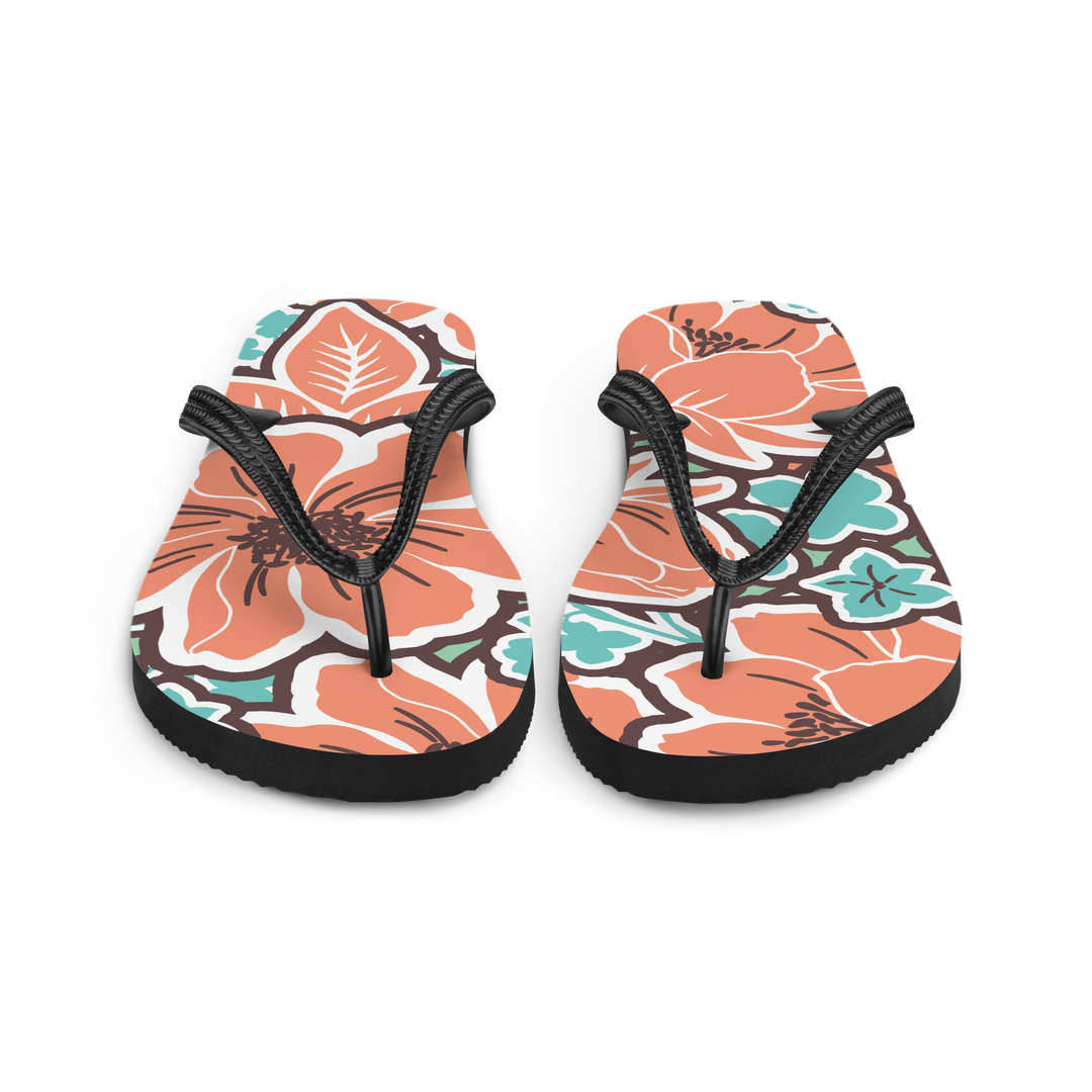 Valantomode | Women's Coral Hibiscus Beach Flip-Flops