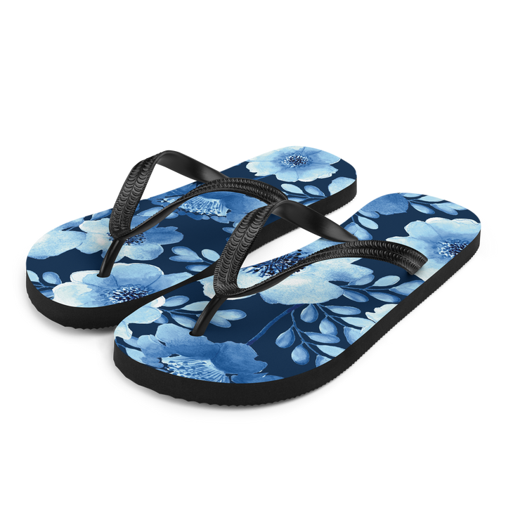 Valantomode | Women's Azure Floral Flip-Flops - Summer Beach Sandals