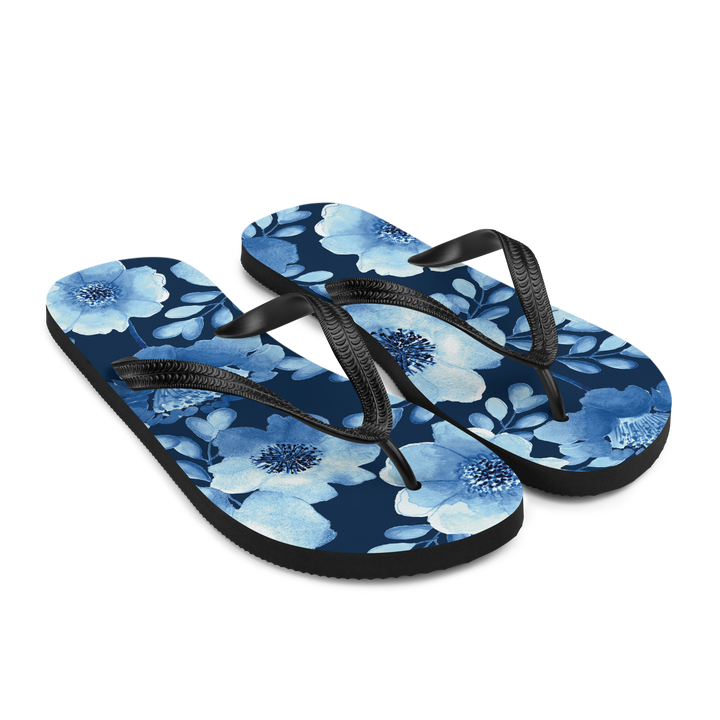 Valantomode | Women's Azure Floral Flip-Flops - Summer Beach Sandals