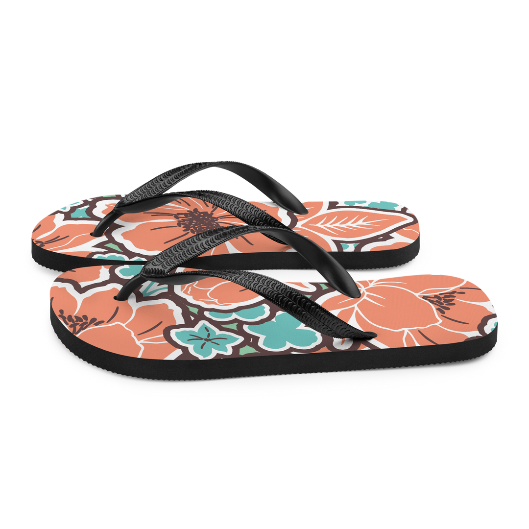 Valantomode | Women's Coral Hibiscus Beach Flip-Flops