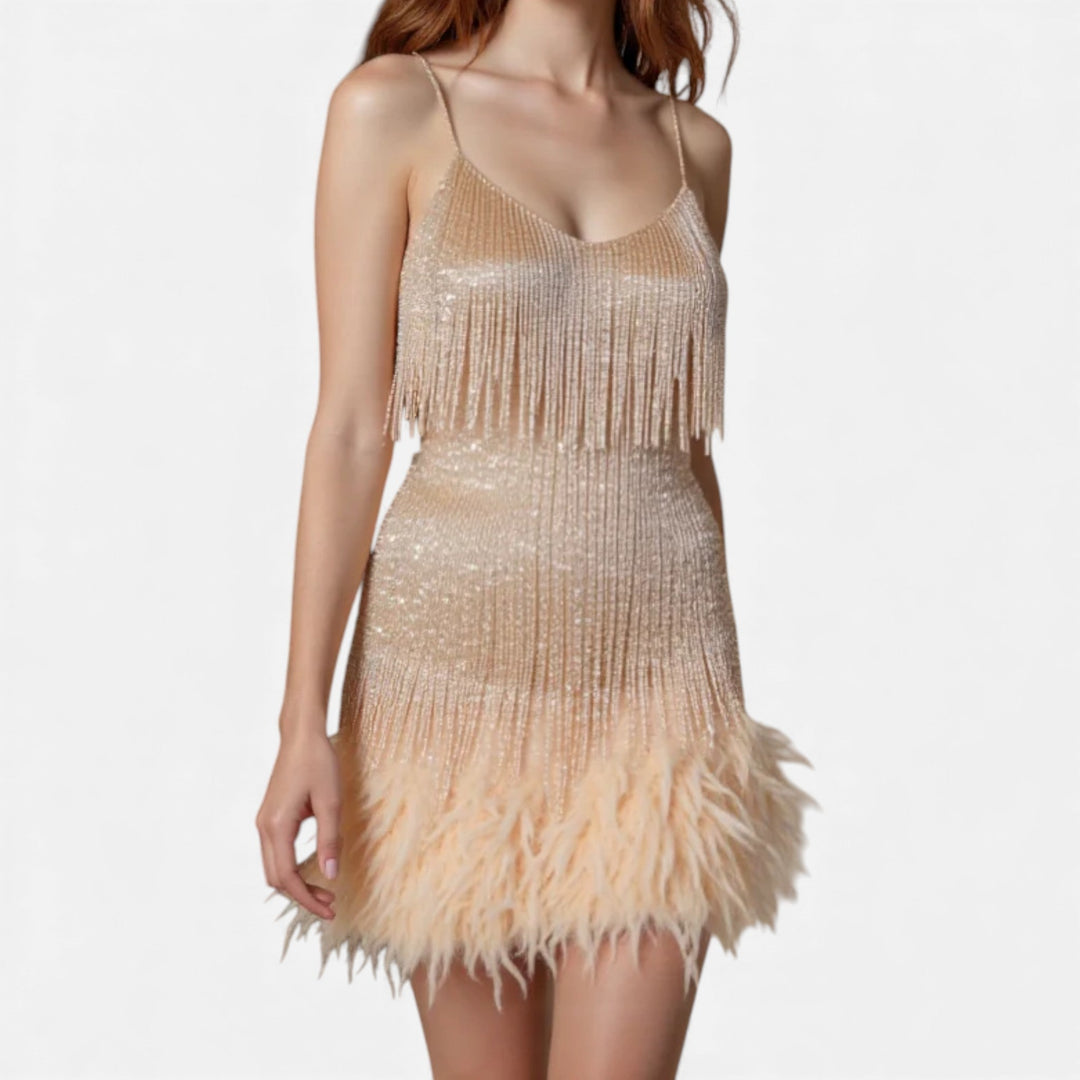 Valantomode | Women’s Elegant Feather Cocktail Dress