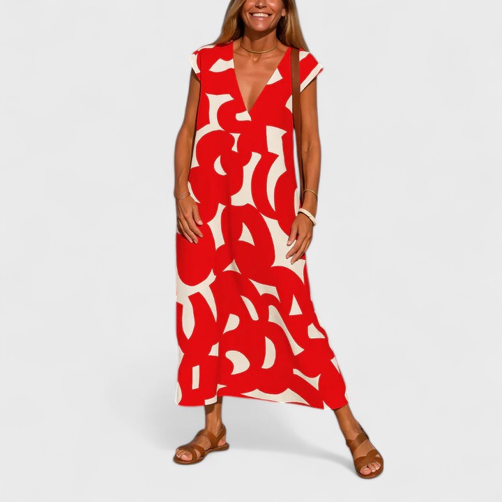 Valantomode | Beautiful Flowing V-Neck Dress for Casual Outings