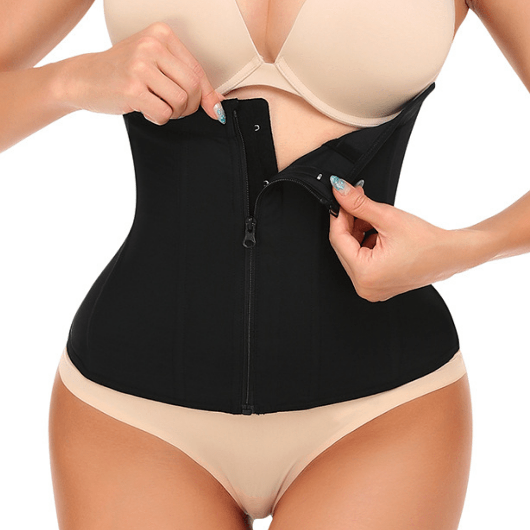 Valantomode | Steel-Boned Waist Trainer Corset with Zipper Closure - 9 Steel Supports Shapewear