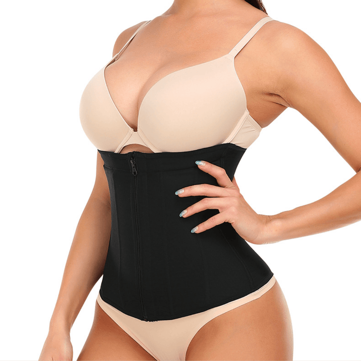 Valantomode | Steel-Boned Waist Trainer Corset with Zipper Closure - 9 Steel Supports Shapewear
