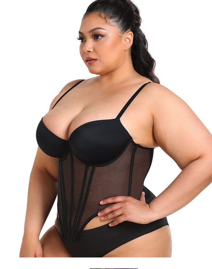 Valantomode | Plus Size Women's Sheer Bustier Corset Waist Trainer Top