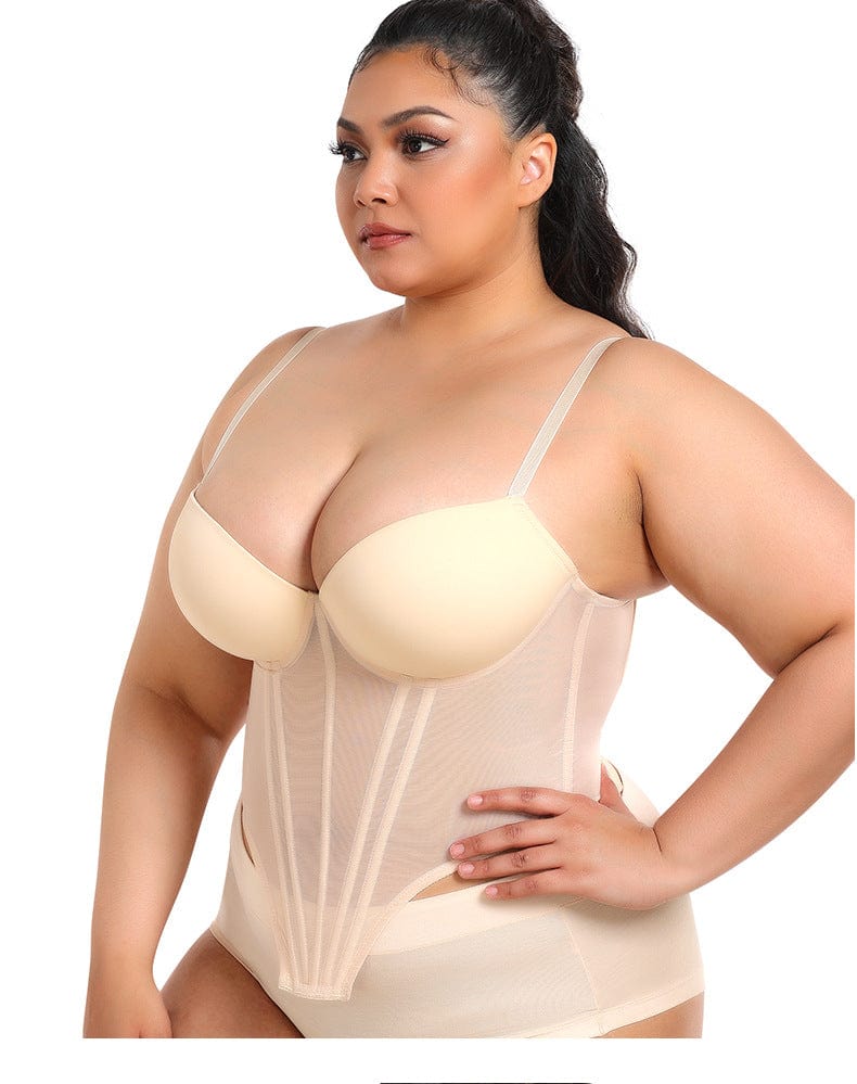 Valantomode | Plus Size Women's Sheer Bustier Corset Waist Trainer Top