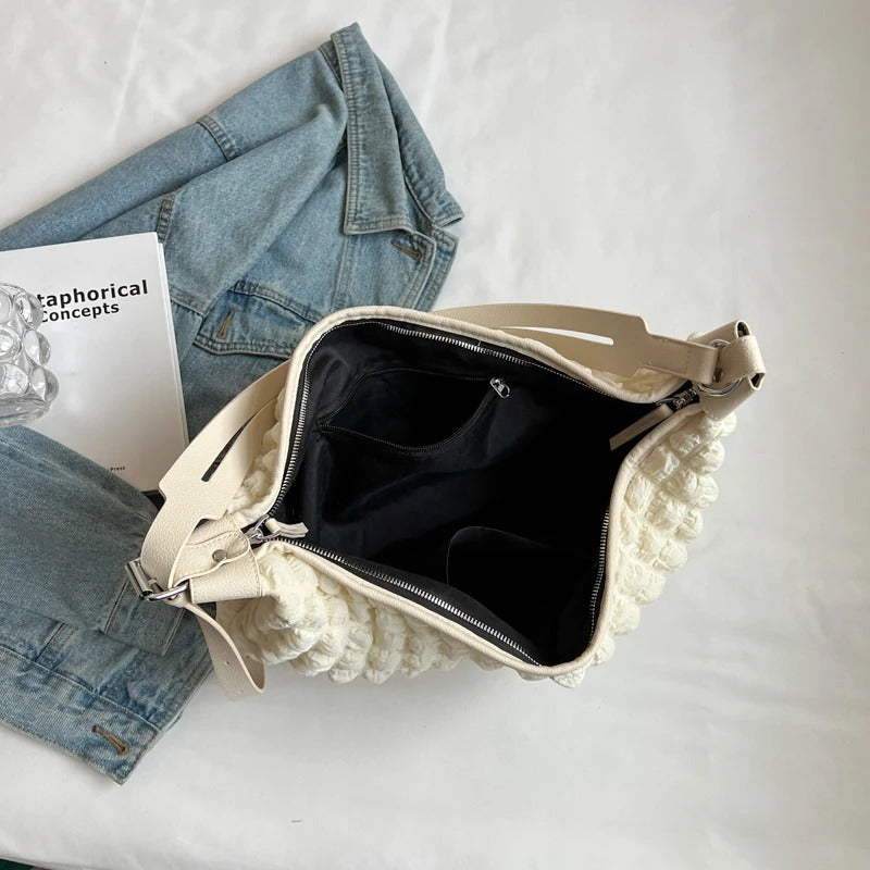 Valantomode | The Veridian Nimbus Logistics – Women's Premium Textured Cotton Cloud Puffer Bag