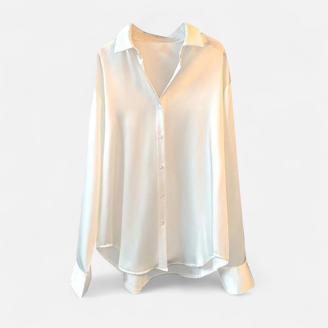 Valantomode | Women’s Silk Satin Blouse - Elegant Liquid Satin Office Shirt