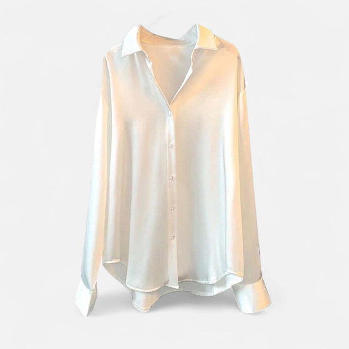 Valantomode | Women’s Silk Satin Blouse - Elegant Liquid Satin Office Shirt