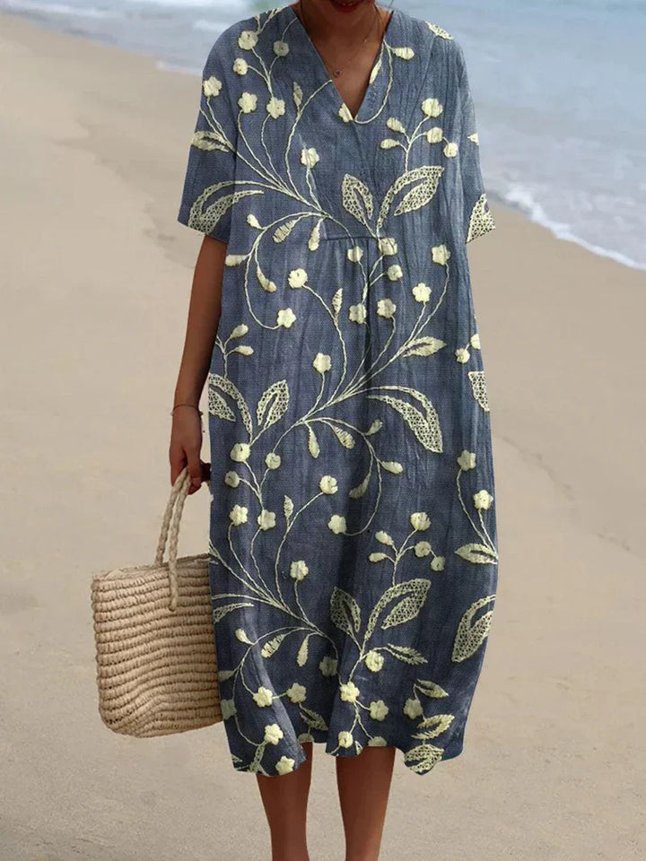 Valantomode | Chic Embroidered Dress with Floral Design for Women
