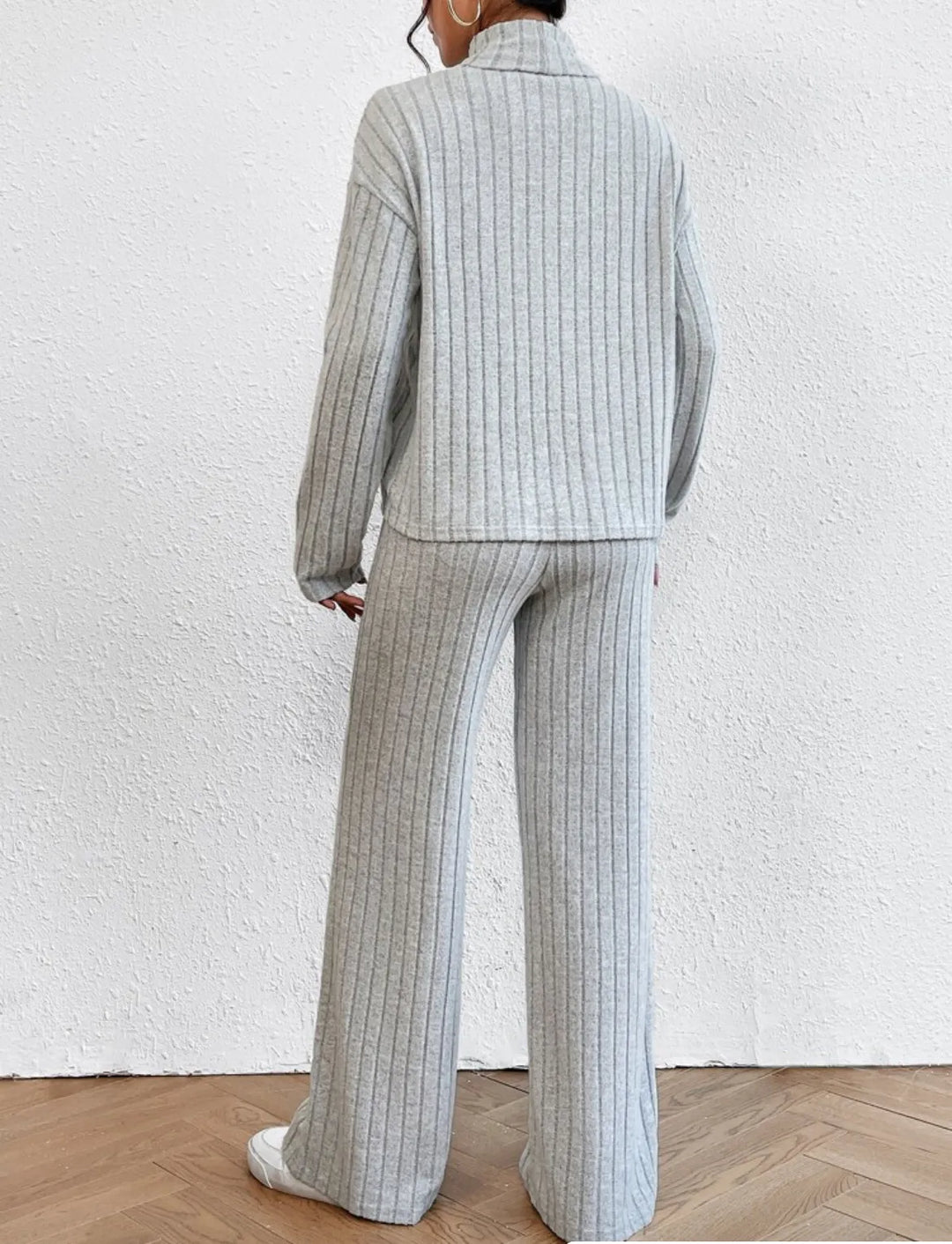 Valantomode | Women’s Striped Turtleneck Suit – Linear Authority & Monolithic Presence